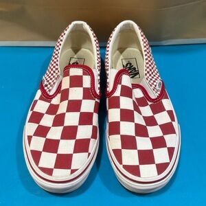 Vans Red and White Checkered Slip-On Sneakers